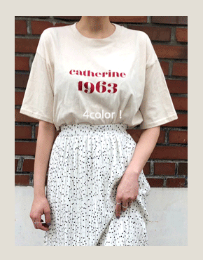 캐서린 레터링 루즈핏 반팔 티셔츠(화이트/베이지/레드/네이비)